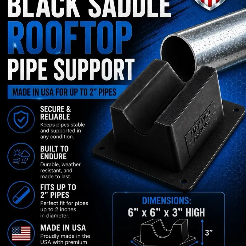 Black Saddle Rooftop Pipe Support - Made in USA for up to 2" Pipes (4 pack )