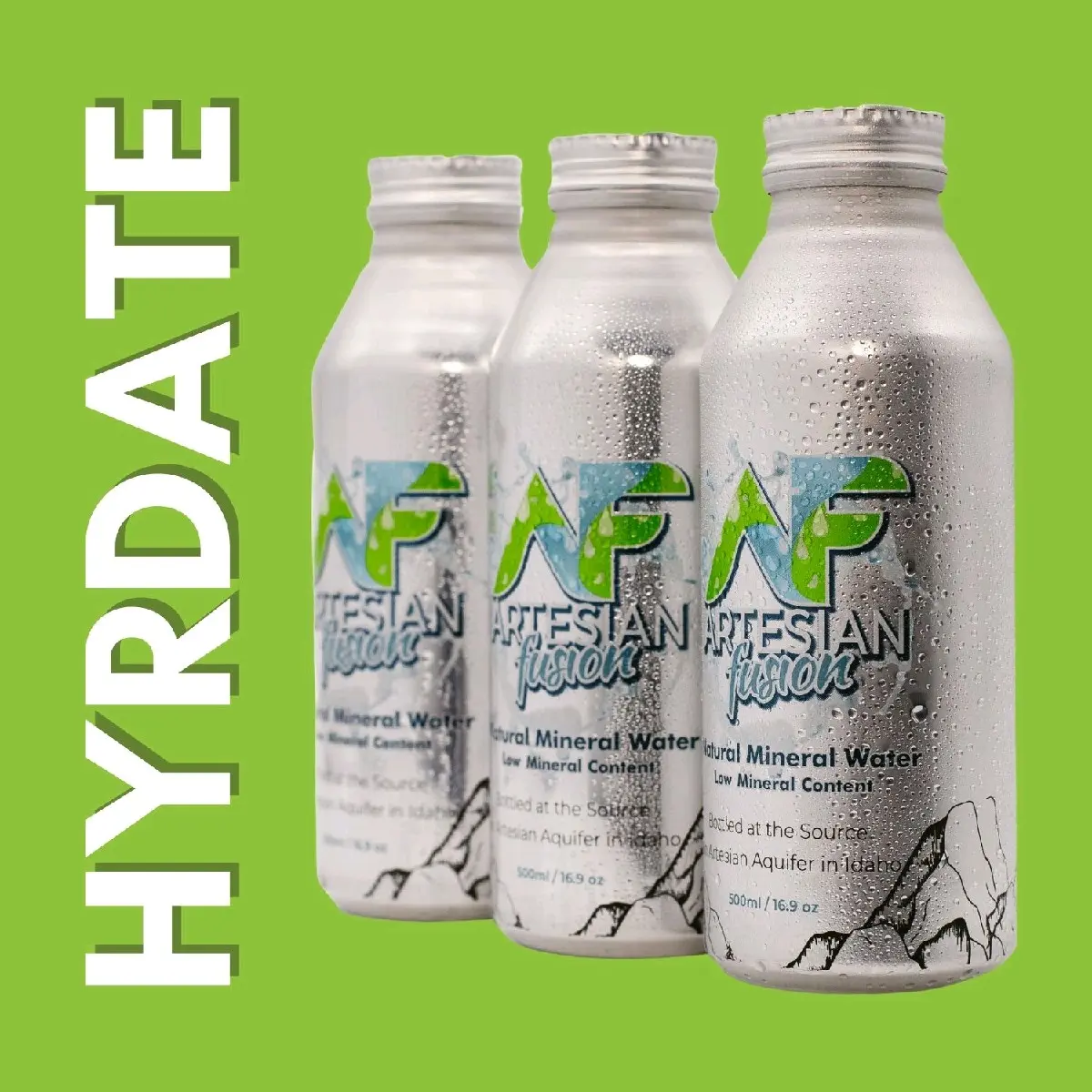 Artesian Fusion Natural Mineral Water.  12 pack-500ml/16.9oz Aluminum Bottles