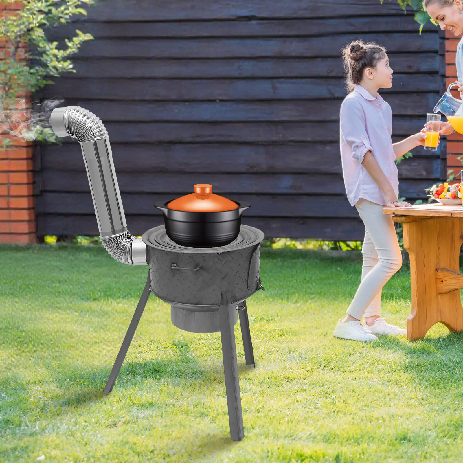 2mm Thick Steel Wood Stove With Chimney For Yard Camping Emergency Prepping