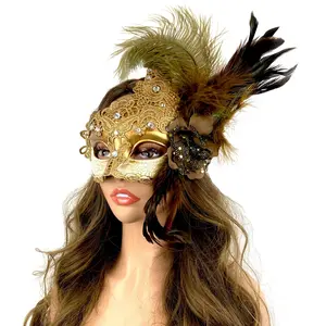 Masque Party Women Costume Venetian Feather Masquerade Mask for Mardi Gras, Wedding Party, Halloween - Stylish Accessory for a Unique Look