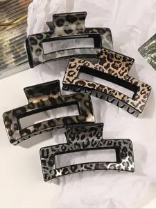 4pcs/Set Medium Leopard Print Square Hair Claws, Versatile Plastic Square Hair Clips, Damage-Free Hair Accessory, Multifunctional Clips, Suitable For Daily Wear, Parties, Gifts