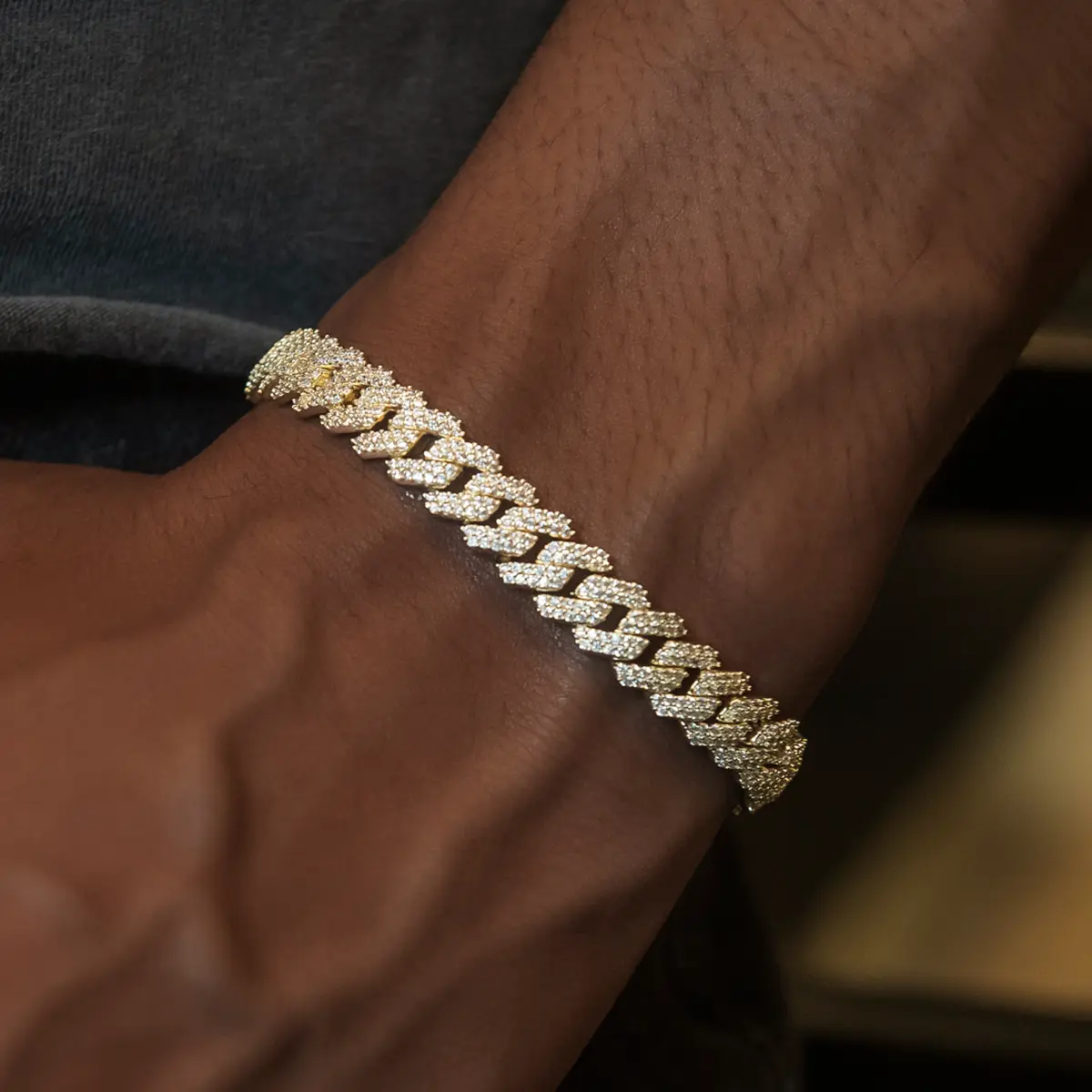 GLD 8.5mm Diamond Prong Cuban Bracelet in Yellow Gold - Perfect Gift