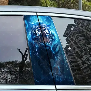 2pc Lightning Tiger Car B Pillar Protection Sticker, Easy Peel & Stick, Sunproof Waterproof Scratch Resistant, Fits All Cars