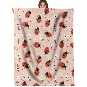 1pc Ladybug floral pattern blanket, a perfect gift for men and women, suitable for travel, naps, sofas, bedding, and as a flannel blanket, Flannel Throw Blanket