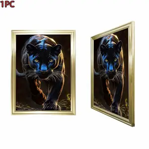 1pc Framed Gold Frame Framed Black Panther Canvas Art Print For Living Room Bedroom And Office Decor With Elegant Gold Frame And Striking Wildlife Design