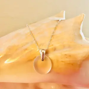 Sea Glass Pendant Necklace with Sterling Silver Bail - Round White