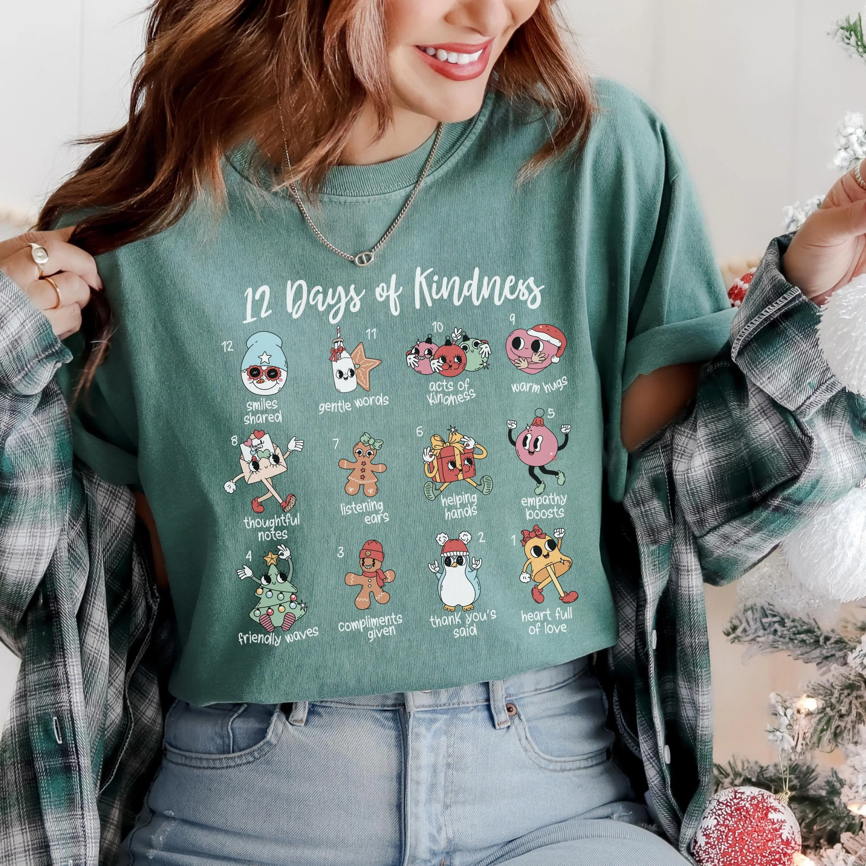 Comfort colors 12 Days Of Christmas Shirt Spread Kindness Holiday Graphic T-shirt Festive Xmas Counselor Christmas Tee Teach Them To Be Kind Gift For Bcba Rbt Aba