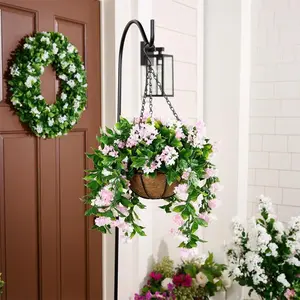 1pcs Artificial Hanging Flower Basket, Outdoor Balcony Garden Sunproof Durable No Maintenance Fake Plant Decorative Planter with Coir Pot