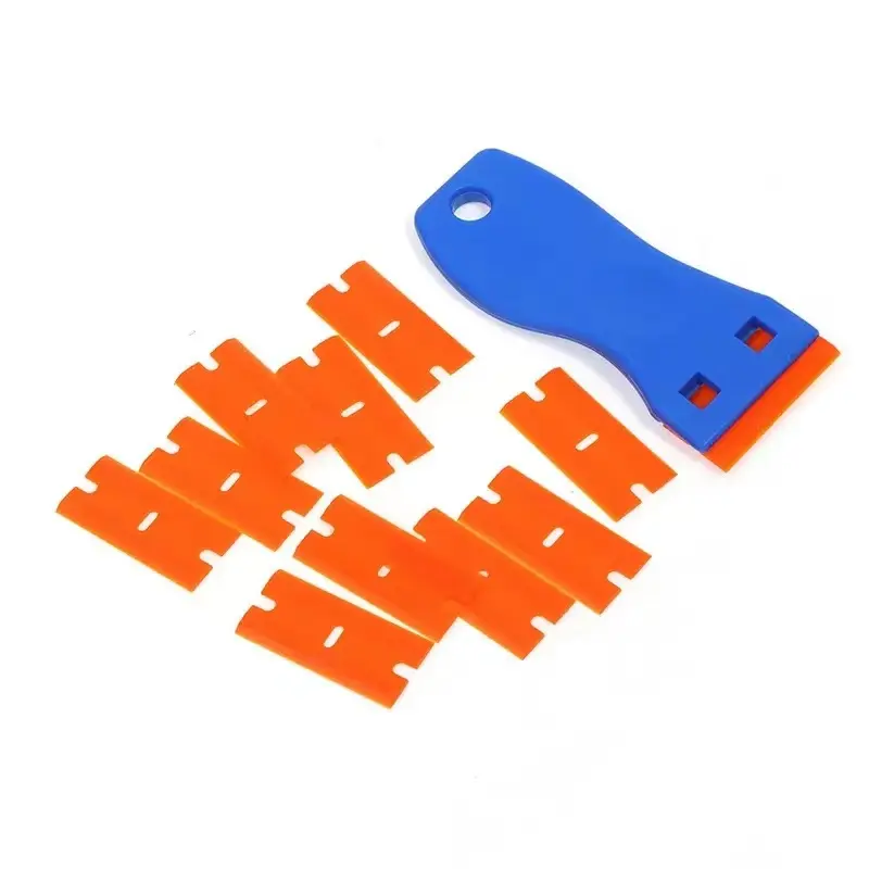 2PCS Plastic Scraper Blade Tool with 100PCS Plastic Blades - Easy-to-Use Home Cleaning Squeegee for Efficient Residue Clean, Removing Caulk, Stickers, Decals, Paint from Glass, Cars