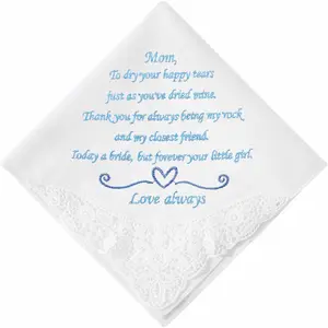Wedding Handkerchiefs, Mother of Bride Gift, Mother of Groom Gift, Embroidered Handkerchief Gift From Daughter