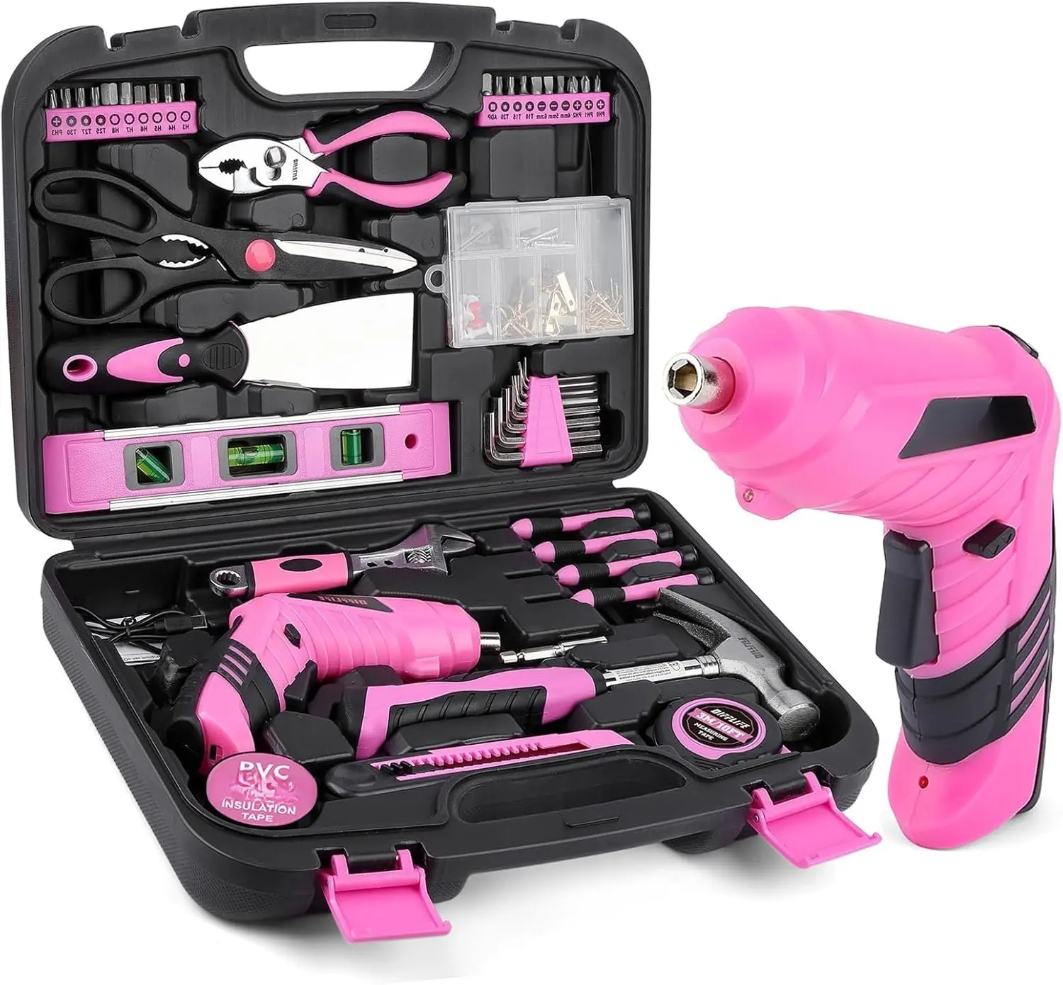 Power-Screwdrivers Tool Set for Women,3.6V Power  Cordless Rechargeable Tool Kit 143- Electric  Cordless Tool Set  143 count Tool Box