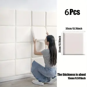 6 Pack 3D Soft Self-Adhesive Wall Panels, High-Quality Leather Anti-Collision Soundproof Headboard Background Stickers