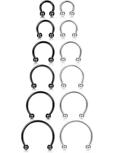 12Pcs 14-16G Stainless Steel Nose Rings Septum Piercing Cartilage Horseshoe Earring Body Piercing 6MM-16MM