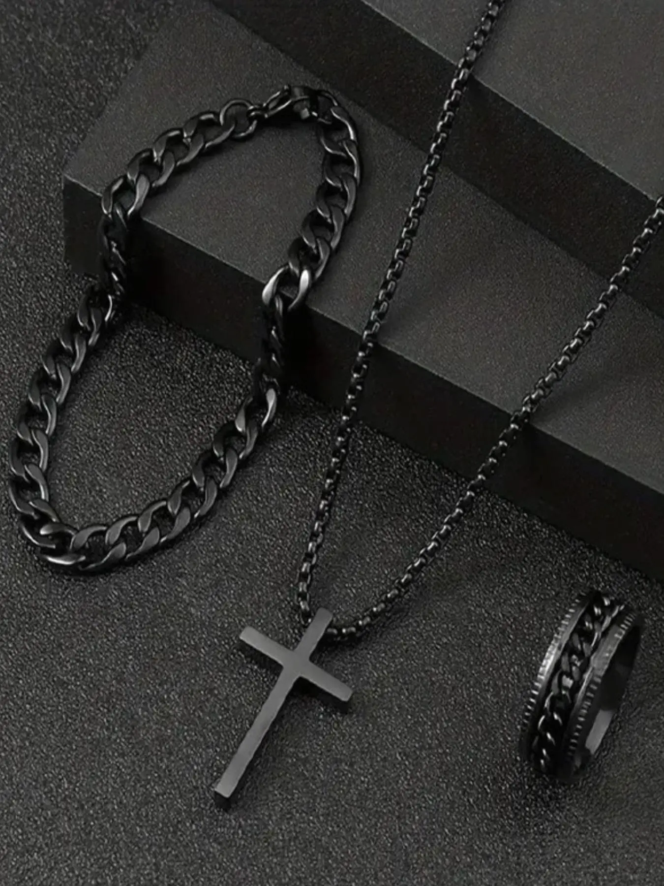 Men's Punk Style Chain Necklace & Bracelet & Ring, Fashion Jewelry for Party, Daily Clothing Decor, Trendy All-match & Exquisite Jewelry for Birthday Gift