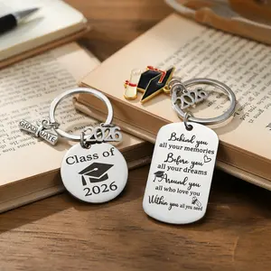 2026 Graduation Gifts - Class of 2026 Keychain Set for Her Him, 2pcs Graduation Keychains with Dog Tag & Round Pendant, College High School Middle School Graduate Gift for Senior Student