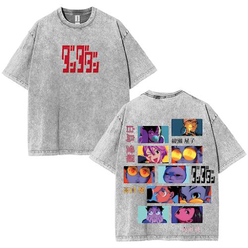 DanDaDan 260GSM Oversized Anime Tee With Dual-Sided Print - Washed Vintage Streetwear For Fans Of Chaos, Spirits, And Sci-Fi Battles Cotton Menswear Classic Seamless wash t-shirt Smooth Tops Tshirt Crewneck
