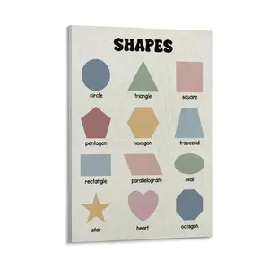Boho Classroom Shapes Chart Poster, Homeschool Hanging Wall Art for Toddlers, Nursery Decor, Preschool Learning Educational Banner Print Canvas Poster Bedroom Decor Sports Landscape Office Room Decor Gift Frames Ornaments Decoration Artistic
