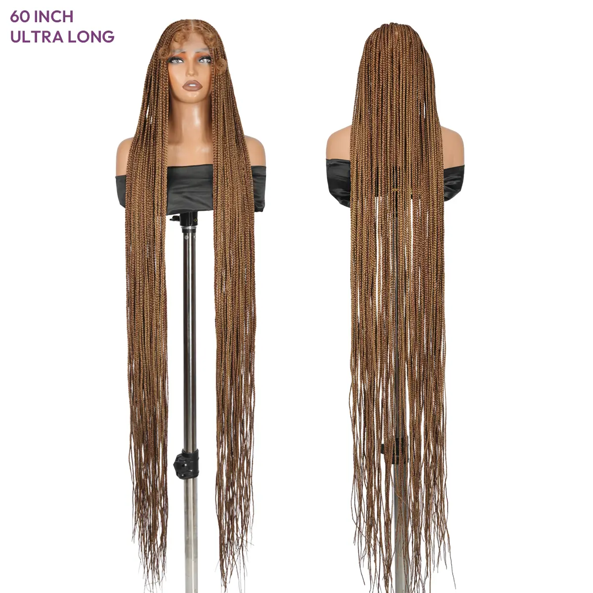 60" Super Long Knotless Box Braided Wig #P30/27 Highlight | YMSgirl Handmade Full Lace Glueless Wig | Premium Synthetic Fiber | Lightweight Protective Style | Summer Vibes