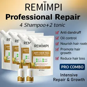 REMIMPI Intensive Hair Repair Set – 4 Anti Hair Loss Shampoos + 2 Growth Tonics | Advanced Herbal Treatment for Thinning, Damaged Hair & Weak Scalp (300ml x 4 + 50ml x 2)