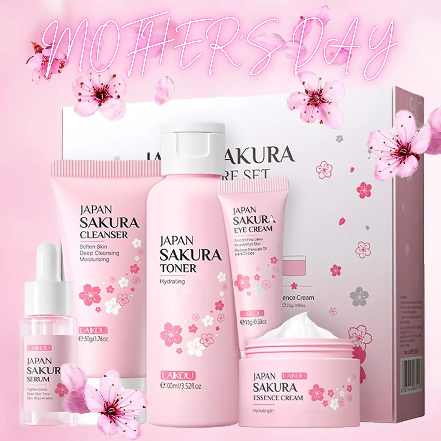 Japan Sakura Skin Care Set 5pcs Travel Kit Cleanser Toner Serum Eye Cream Face Cream for your Mother