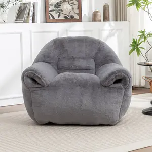 42.5*42.2*30.7 Inch Dark Gray Faux Fur Bean Bag Chair with Back Support, Pre-filled High Density Foam Soft Floor Lazy Sofa, Comfort Leisure Rest Chair for Adults Kids Living Room Bedroom Game Room