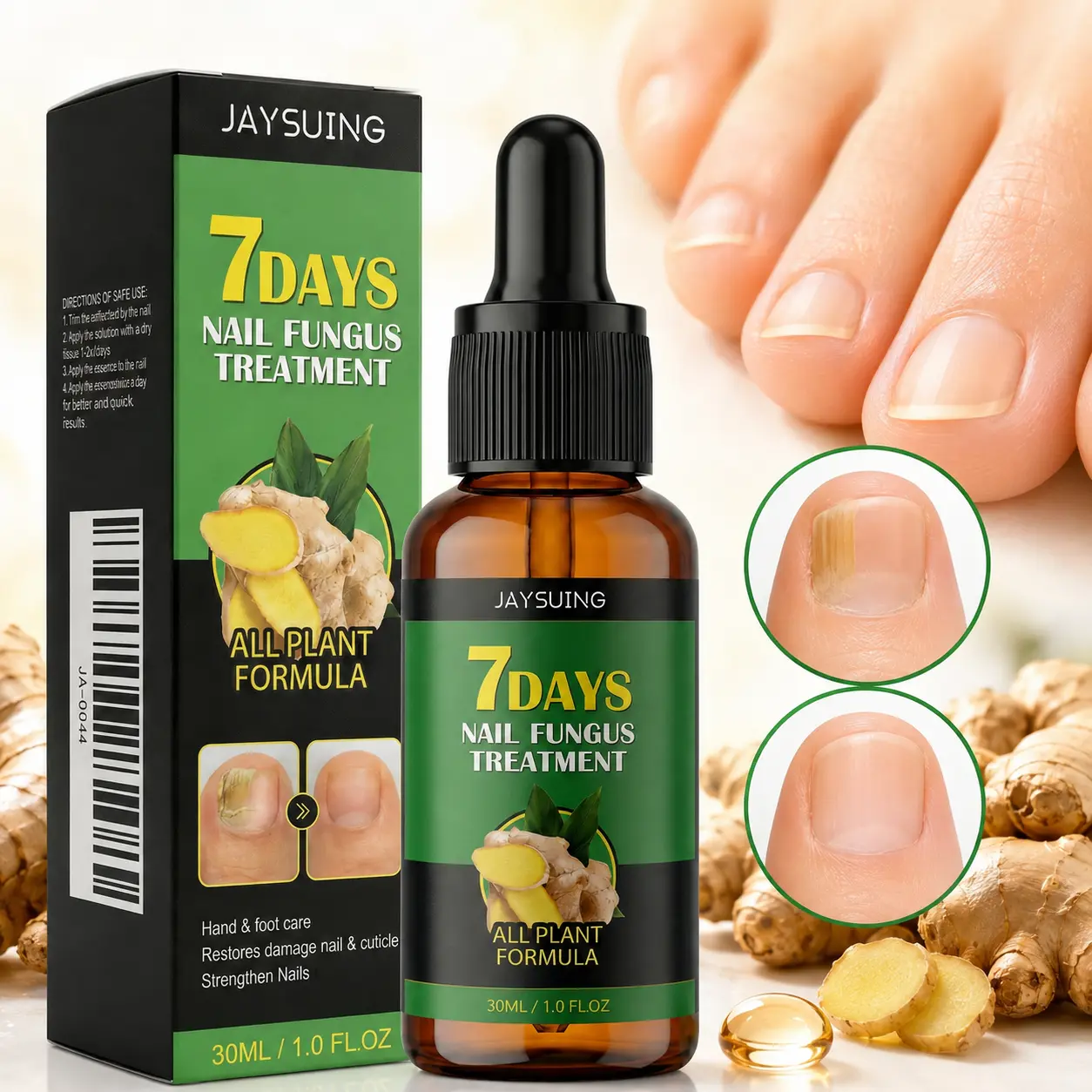 Jaysuing 7 Days Nail Fungal Treatment Serum - Soften Thick Nails Whiten Discolored Nails Ginger Nail Treatment for Toe & Fingernail Support Therapeutic Health
