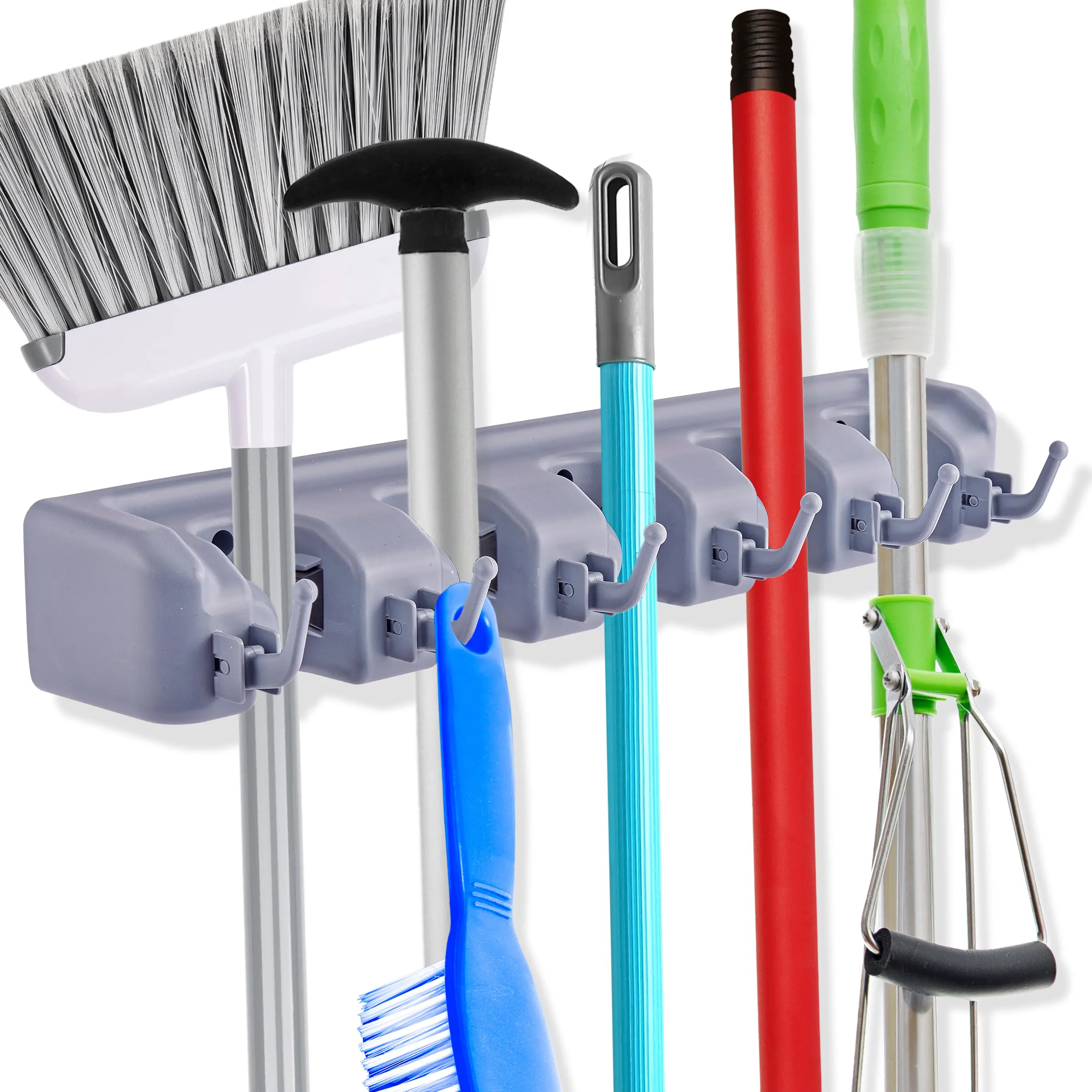 Sorbus Wall Mountable Home Organizer Hook - Home Supplies Room Organization Product with 6 Hooks, Compact Durable Adjustable Plastic Organizer for Broom, Mop, Easy Installation, Room Organization Products, Hanging Organizer