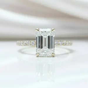 10K Yellow Gold 2CT 6*9mm Emerald Cut Diamond Option Engagement Ring