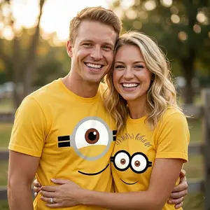 [FREESHIP] Unisex Couple Minions Family Shirt, Funny Couple T Shirt, Minions Couple Shirt, Y2K Streetwear T-Shirt, Unisex Crew Neck, Vintage Hip-Hop Sports Graphic, Casual Cotton Fit, Soft Comfortable