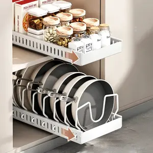 Pull Out Pots and Pans Organizer Sliding Pot Lid Holder Kitchen Spice Rack Tableware Organizer Multifunctional Dish Drying Racks