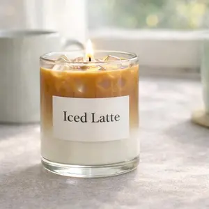Iced Latte Scented Candle in Glass Jar with Real Ice Cubes for Cozy Home Atmosphere