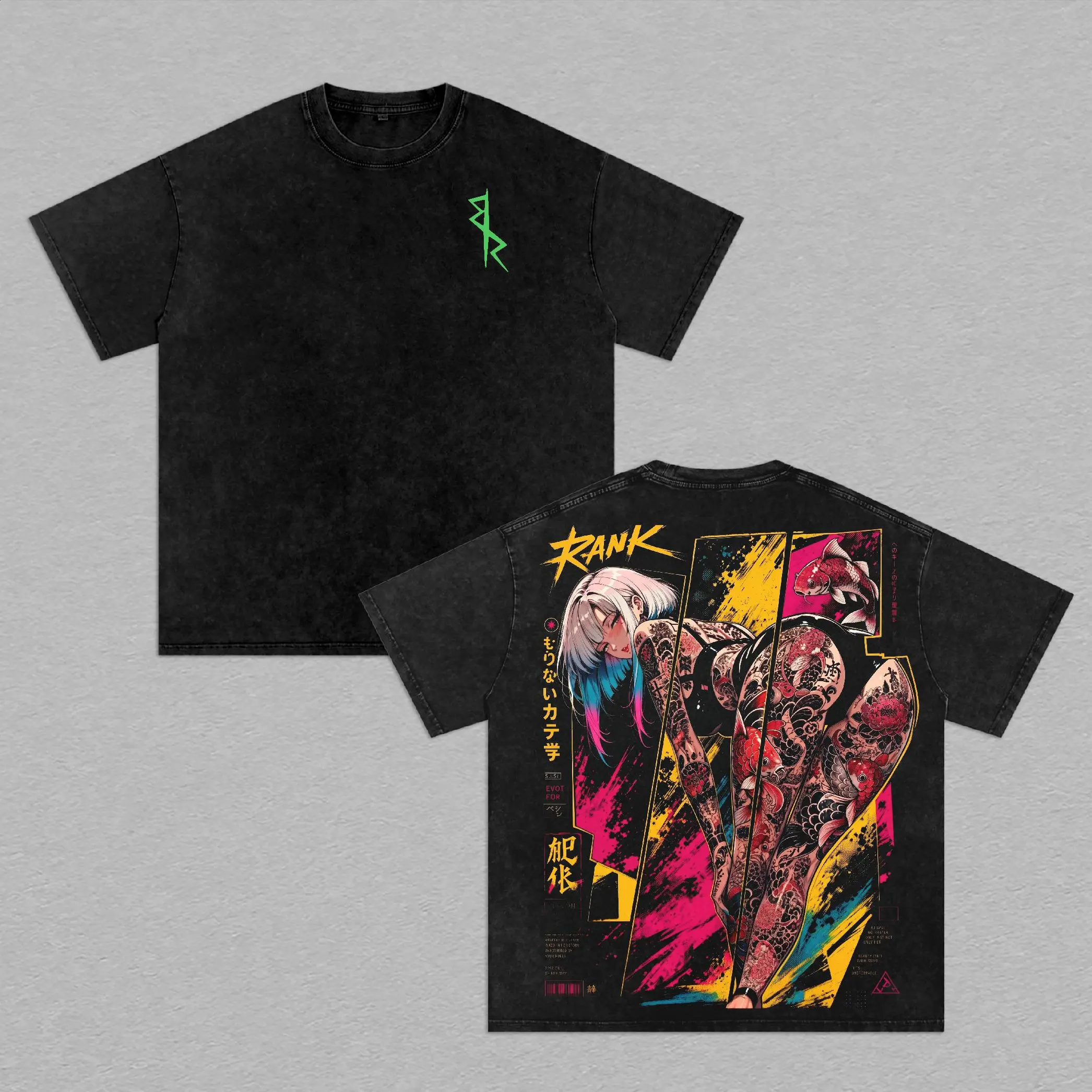 Lucy Cyberpunk Edgerunners Tee – Lucy Vintage Washed T-Shirt | Netrunner Queen | Japanese Irezumi Gothic Tattoo Art | Cyberpunk Anime Manga Graphic Tee | Heavy Cotton Unisex Oversized Streetwear Top