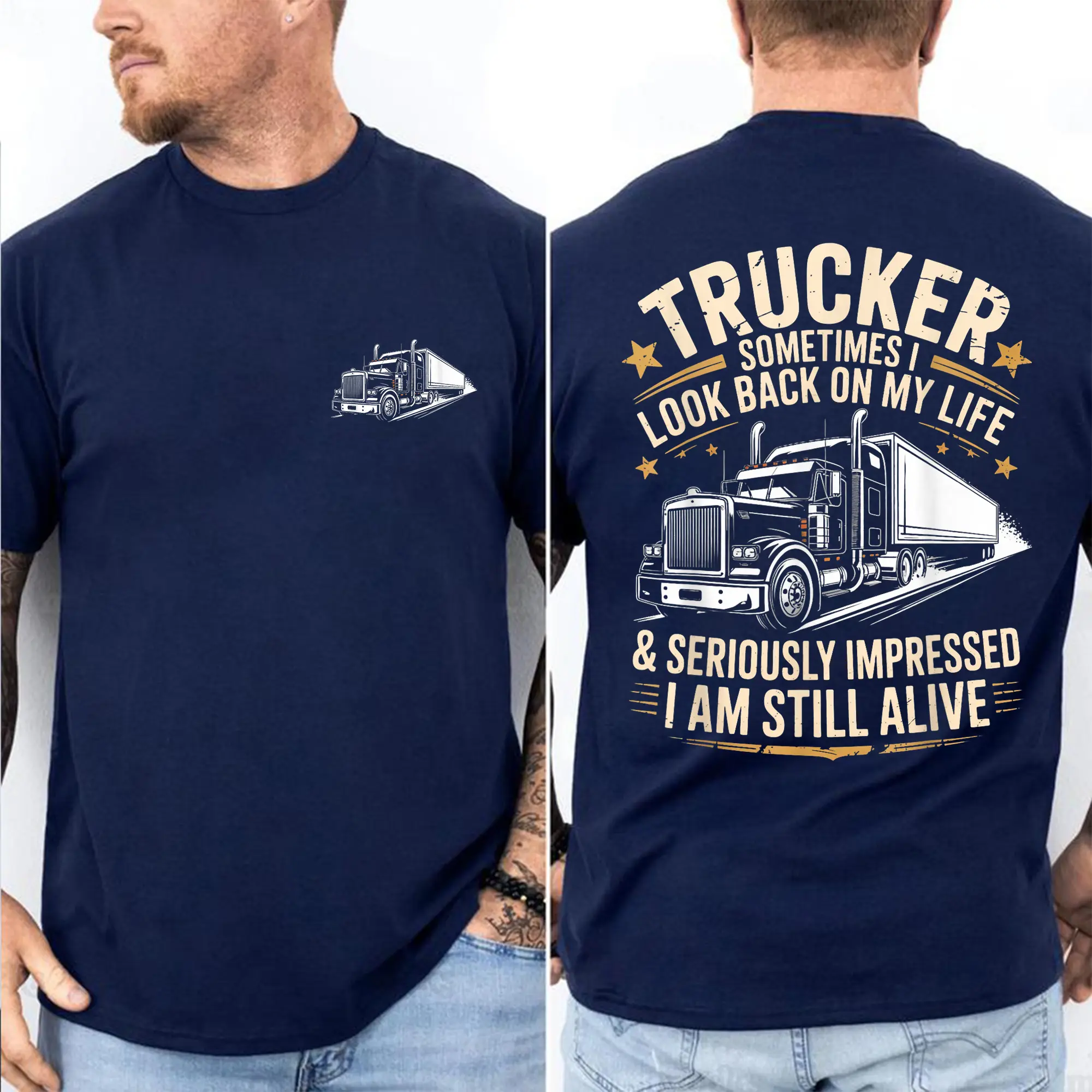 Semi-Trailer Tractor Wheeler Trucking Funny Trucker Graphic T-Shirt for Truck Drivers, CDL Drivers, Big Rig Lovers, Long Haul Transportation, Vintage American Road Life Tee