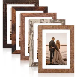 Fixwal 5x7 Rustic Picture Frame Set of 5, Vintage Distressed Photo Frames with Tempered Glass, Decorative Art for Wall Hanging and Tabletop Placement, Display 4x6 with Mat or 5x7 Without Mat