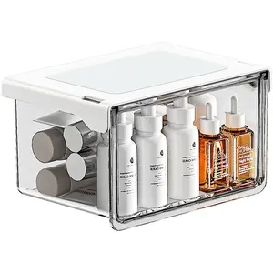 Transparent Acrylic Cosmetic Storage Box, Dustproof Drawer Organizer, Stackable for Bathroom & Shower, Hanging Installation No Tools Needed