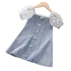 Summer Denim Dress for Girls with Elegant Pearls Adorned for Toddlers and Young Children Stylish Comfortable Outfit cuddle fashion Activities