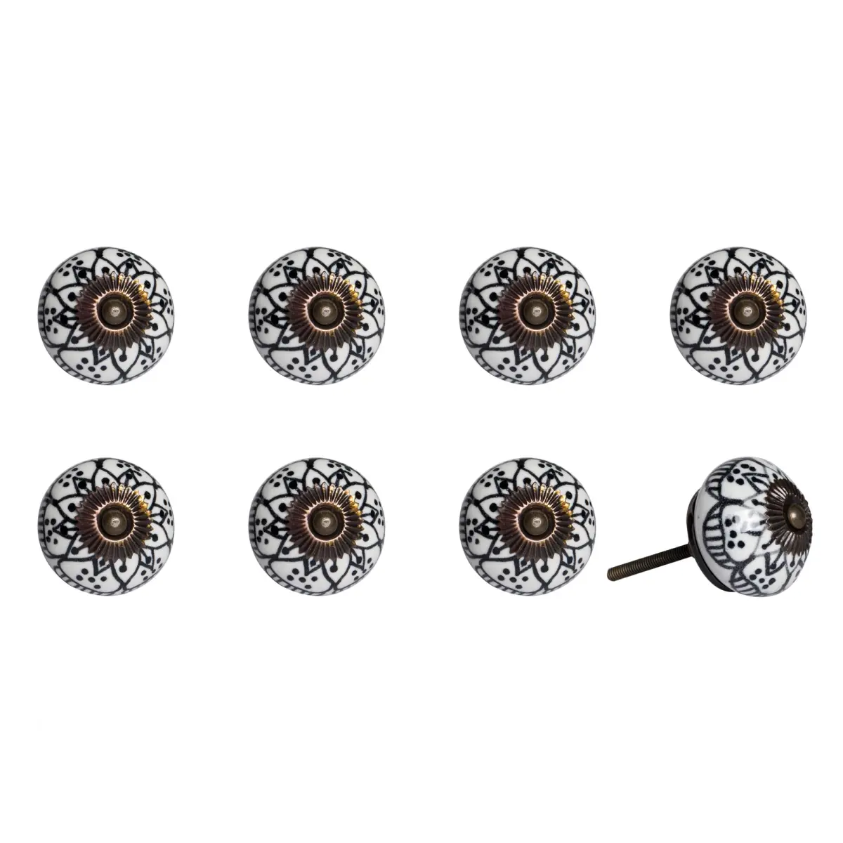 212 MAIN 1.5in Black & White Hand-Painted Flower Ceramic-Metal Drawer Pull Knobs - Set of 8, Traditional Door Hardware with Easy Installation Needed for Large Home Appliances, Quick & Easy Transformation