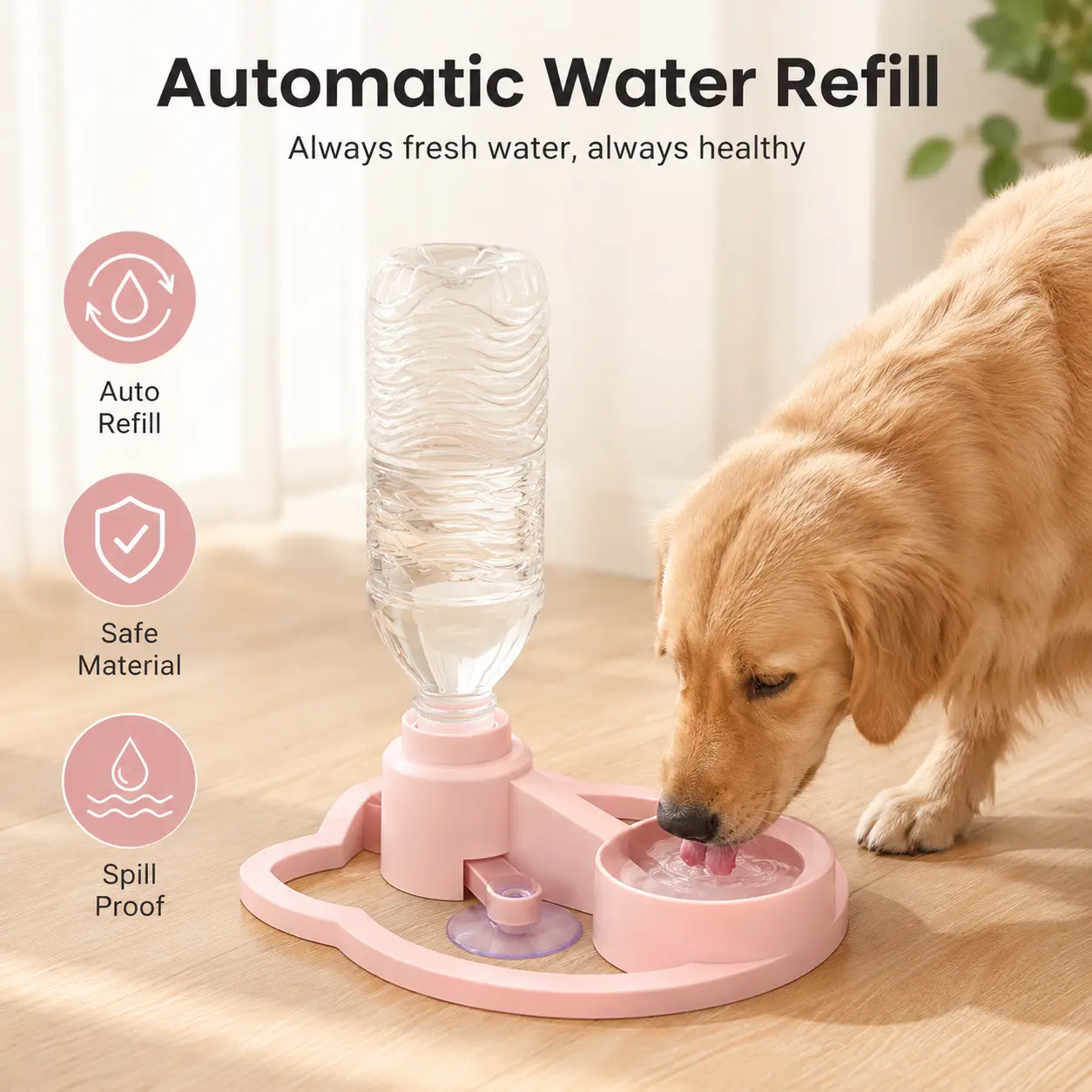 1 Count, Pet Automatic Gravity Water Dispenser, Auto Refill Non-Overflow Drinking Water Bowl with Suction Cups for Dogs Cats Small Pets Daily Use