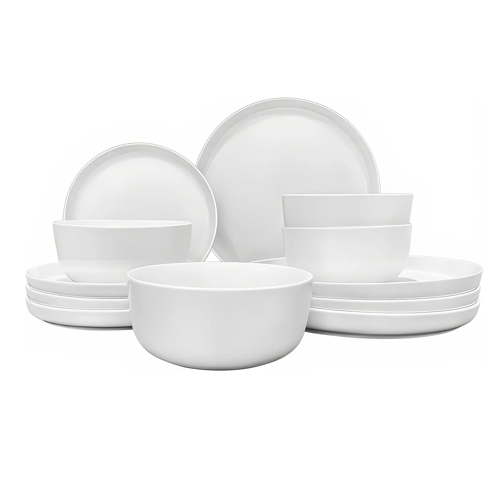 12PCS-Solid White Ceramic Dinnerware Set, Stackable Round Plates & Deep Bowls, Minimalist Modern Porcelain Tableware Set for Home Daily Dining, Dishwasher Safe Kitchen Dishes Set