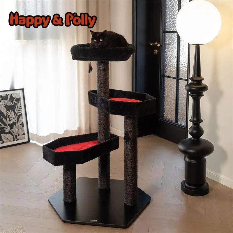 Happy & Polly 40.9" Goth Cat Tree Gothic Black Dark Cat Tower with Soft Coffin Beds, Multi-Level Tall Perch for Cats up to 15 lbs
