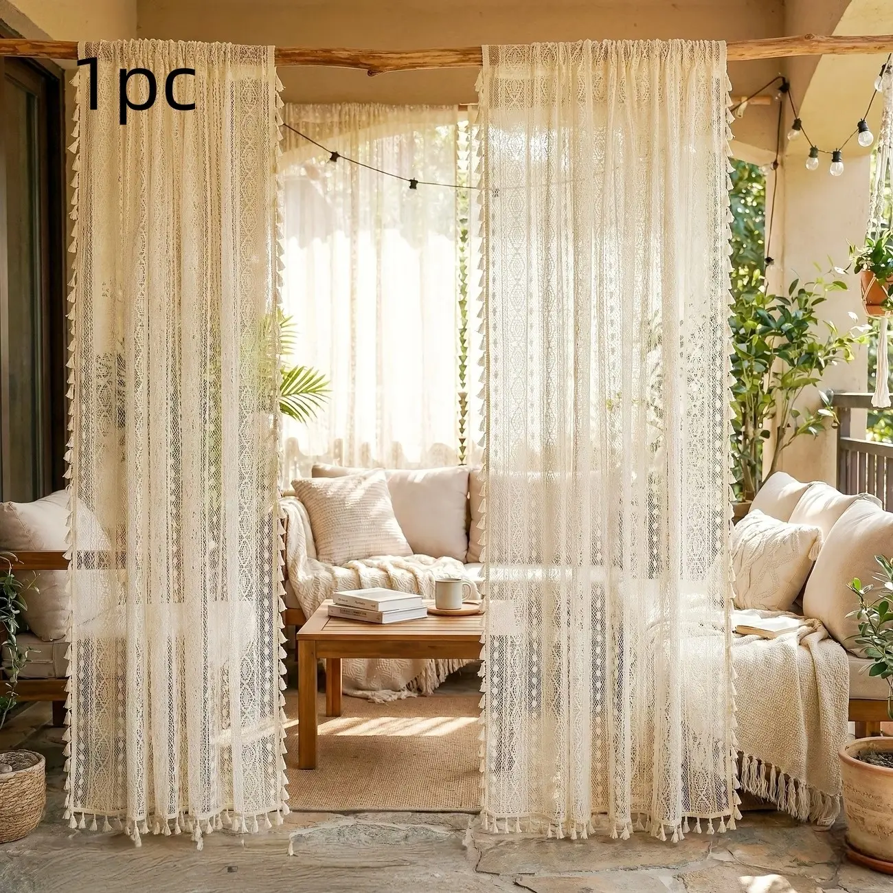 1pc Bohemian Style Outdoor Curtain, Lightweight Breathable Drapes, Perfect for Summer, Patio, Balcony, Wedding, High Value, Outdoor Patio Curtains, Outside Curtains
