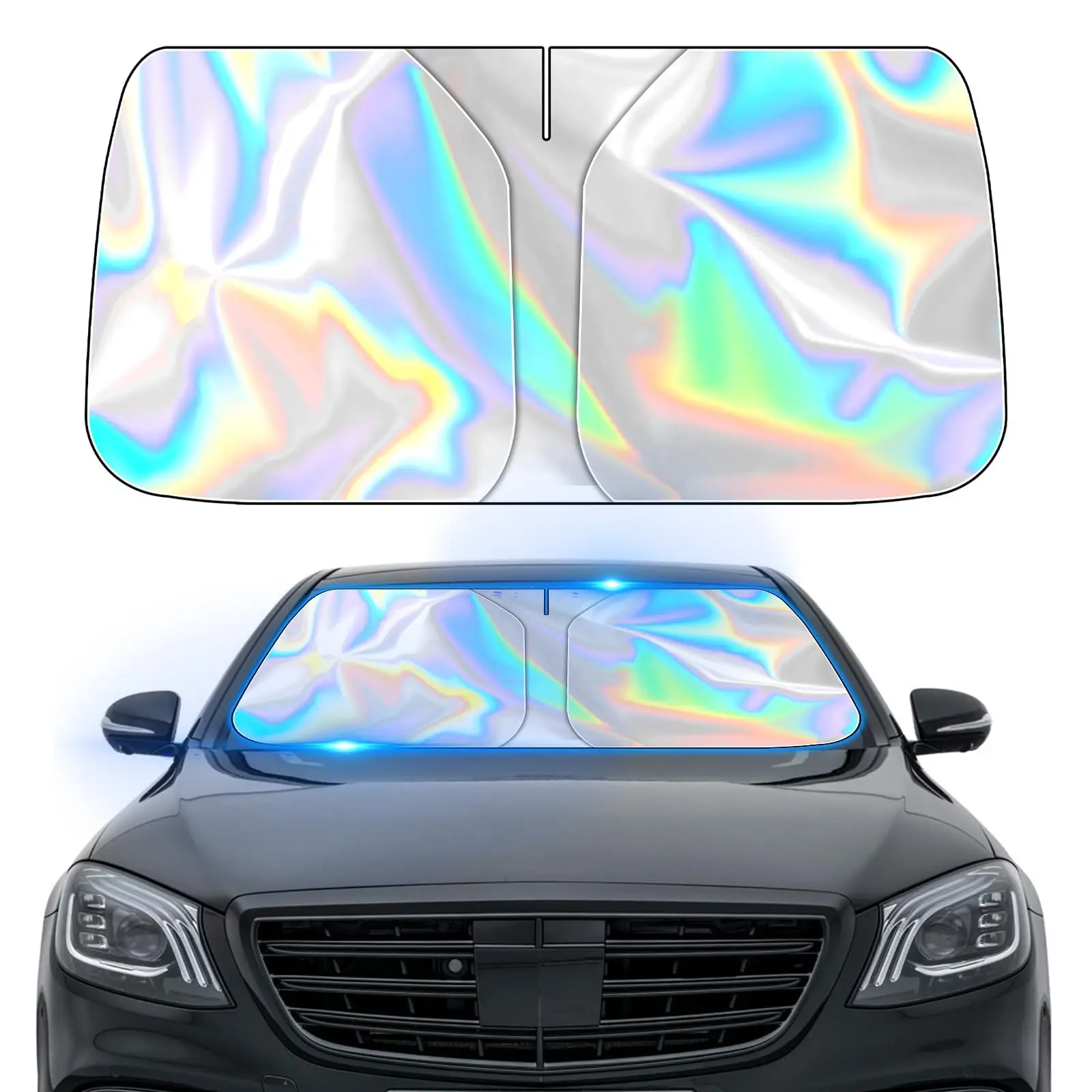 Laser Reflective Car Windshield Sunshade – Advanced Heat Insulation & UV Blocking | Quick-Fold 57x29.5" Universal Fit – Works for Sedans, SUVs & MPVs