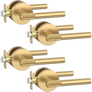 4 Pack Champagne Bronze Privacy Door Handles, Interior Door Lever with Knobs for Bedroom Bathroom, Heavy Duty Door Handles with Locks Fit Left & Right Sided Indoor Doors
