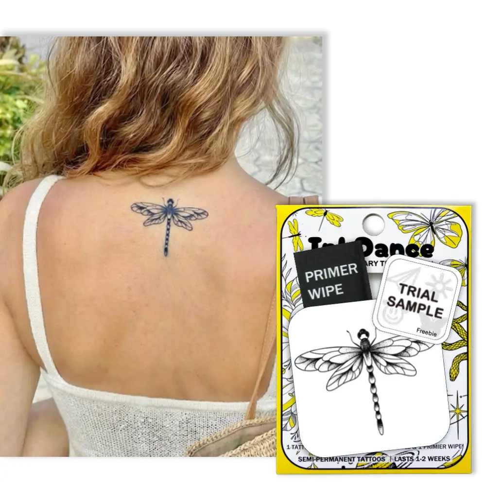 InkDance Semi-Permanent Tattoo, Dragonfly, Long Lasting Temporary Tattoos, Waterproof Plant-Based Ink, Lasts 1-2 Weeks, Color Develops in 24 Hours X224