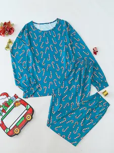 Two-piece Set Women's Christmas Snowflake Print Tee & Elastic Waist Pants Pyjama, Casual Comfy Round Neck Long Sleeve T-shirt & Trousers Loungewear Set, Ladies Sleepwear for Fall & Winter