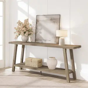 Garvee 70.87" Extra Long Console Table, Narrow Sofa Table Behind Couch, Rusitc Pear Entryway Table for Hallway Living Room Foyer, Farmhouse Accent Skinny Table, Rusitc Pear, 70.87"L x 14.02"W