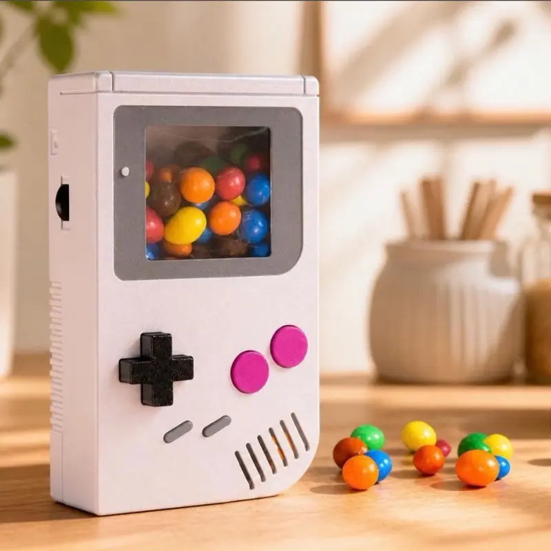 Compact 3D Printed Retro Candy Machine Game B - Colorful Food Simulation Dispenser, Toddler Toy, Play Kitchen Accessory, Small Candies Game, Home Decor Gaming Desk Statue, Games, Room Accessories