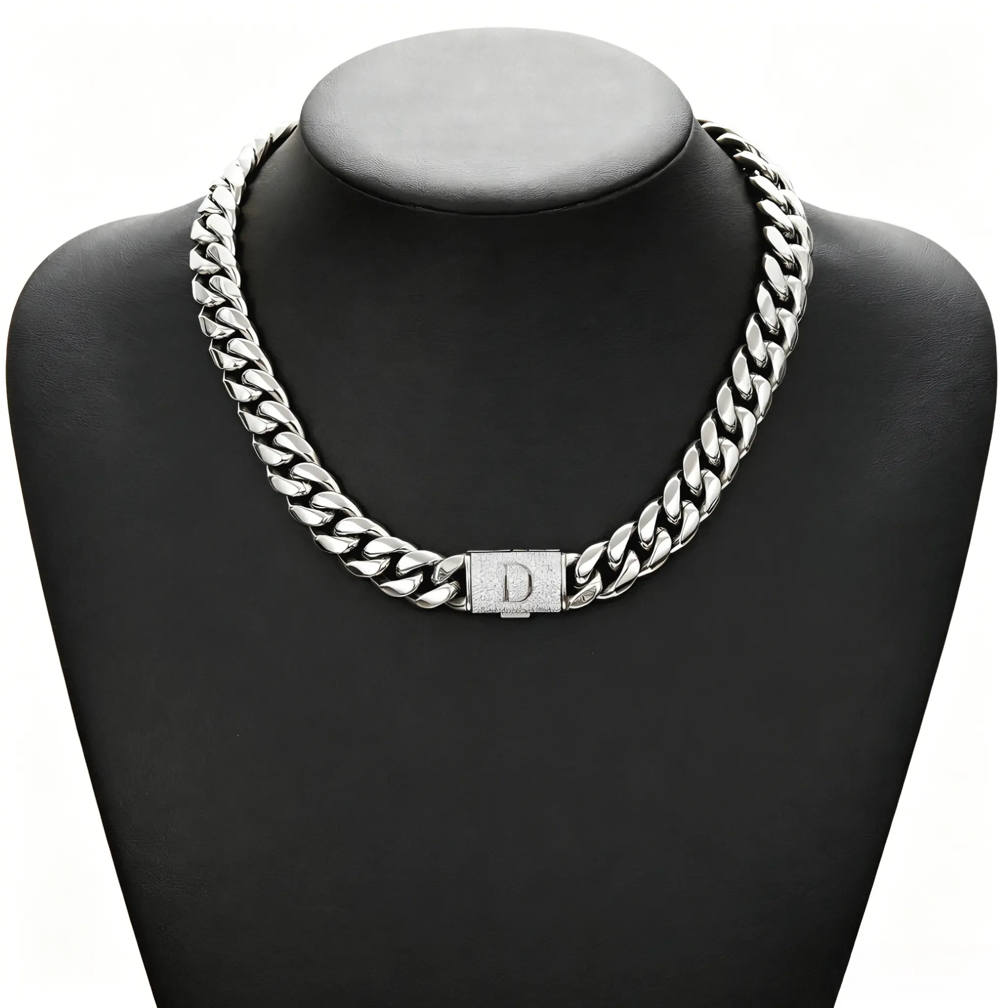 26 Letters Initial Encrypted Cuban Chain | Full Silver Tone | Flip Top Security Clasp | Unisex Hip Hop Necklace
