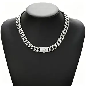 26 Letters Initial Encrypted Cuban Chain | Full Silver Tone | Flip Top Security Clasp | Unisex Hip Hop Necklace