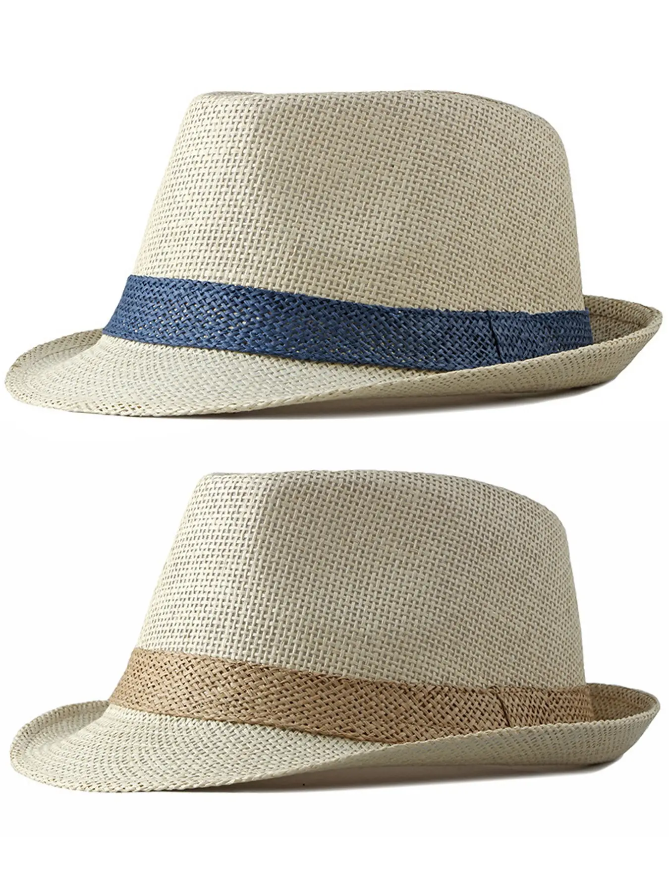 2Pack Short Brim Fedora Panama Style Fedora Classic Summer Beach Lightweight Sun Hat Casual Hat Panama Cap for Men Women